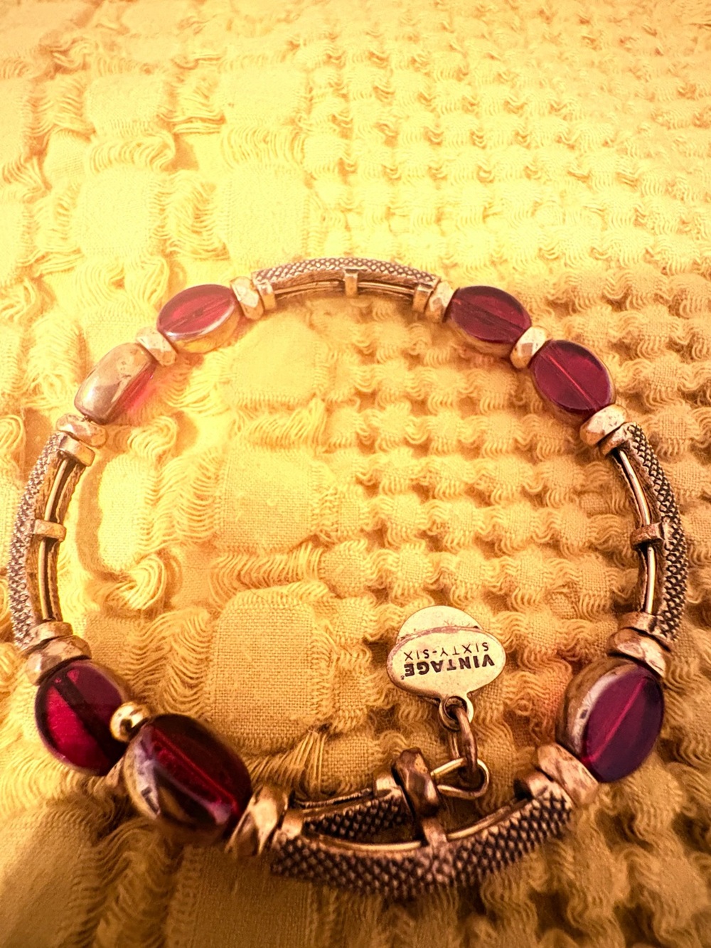 Alex and Ani Purple Glass Bead Bracelet with Gold-Tone Accents